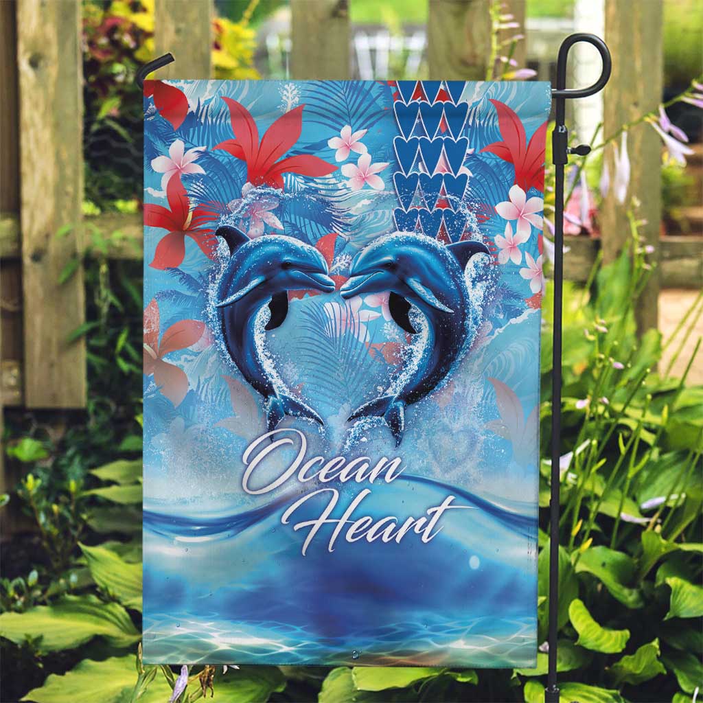 Hawaiian Dolphin Love Couple - Ocean Heart Garden Flag LT03 Garden Flag Blue - Polynesian Pride