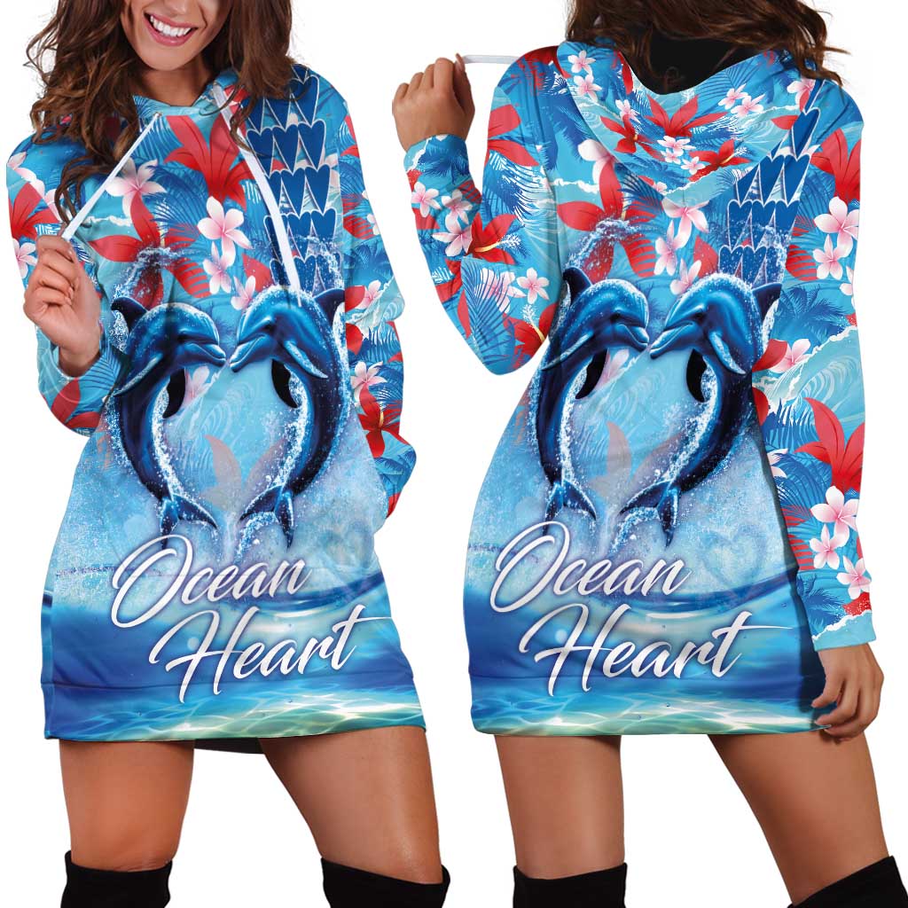 Hawaiian Dolphin Love Couple - Ocean Heart Hoodie Dress