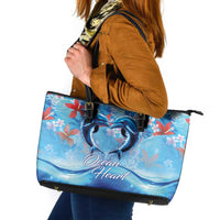 Hawaiian Dolphin Love Couple - Ocean Heart Leather Tote Bag LT03 Blue - Polynesian Pride