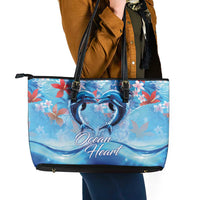 Hawaiian Dolphin Love Couple - Ocean Heart Leather Tote Bag LT03 - Polynesian Pride