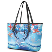 Hawaiian Dolphin Love Couple - Ocean Heart Leather Tote Bag LT03 - Polynesian Pride