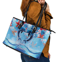 Hawaiian Dolphin Love Couple - Ocean Heart Leather Tote Bag LT03 - Polynesian Pride