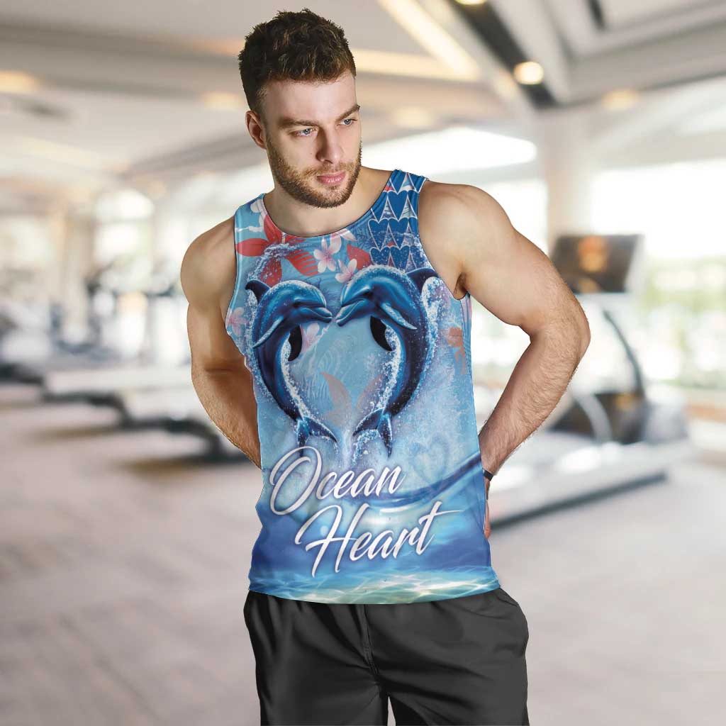 Hawaiian Dolphin Love Couple - Ocean Heart Men Tank Top LT03 Blue - Polynesian Pride