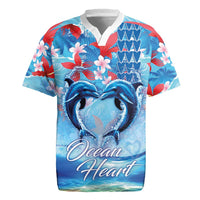 Hawaiian Dolphin Love Couple - Ocean Heart Rugby Jersey LT03 Blue - Polynesian Pride