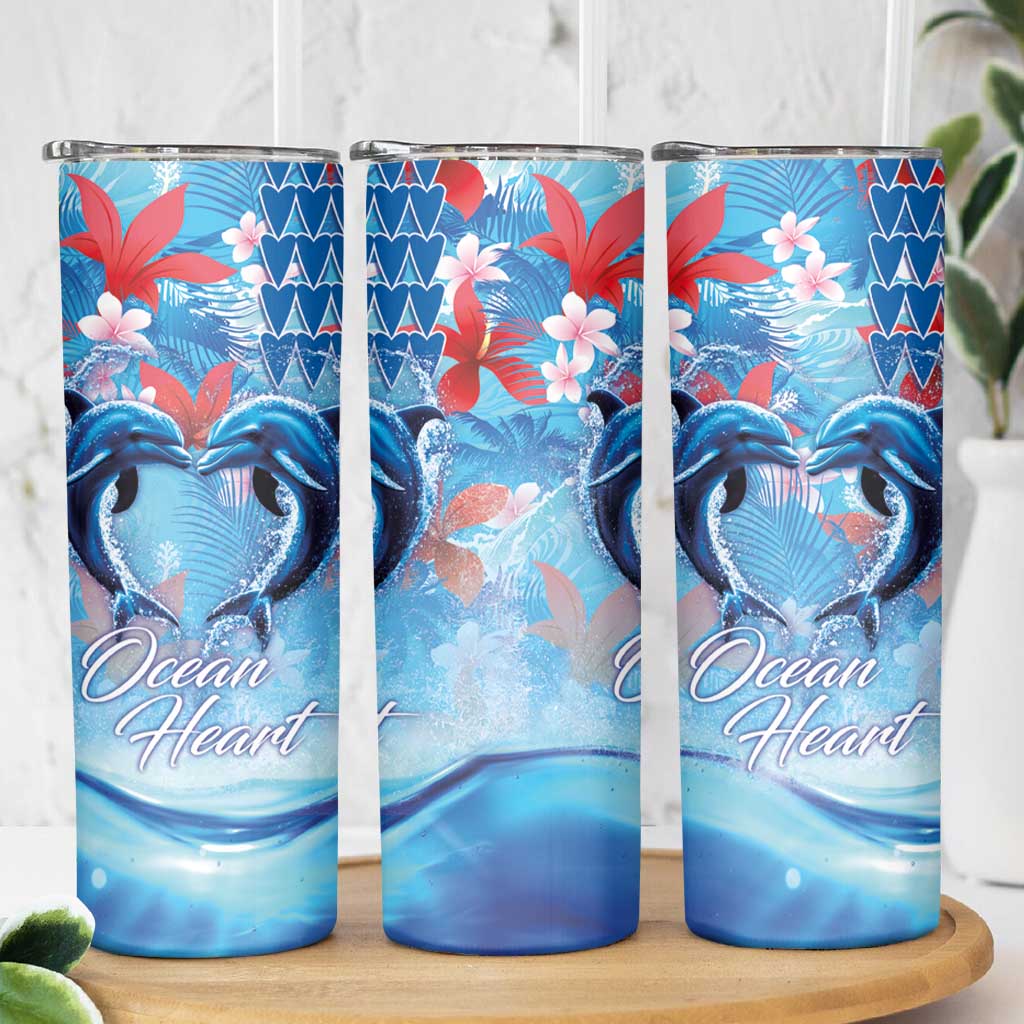 Hawaiian Dolphin Love Couple - Ocean Heart Skinny Tumbler