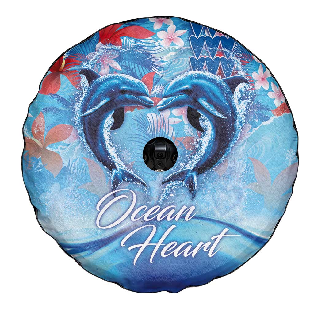 Hawaiian Dolphin Love Couple - Ocean Heart Spare Tire Cover
