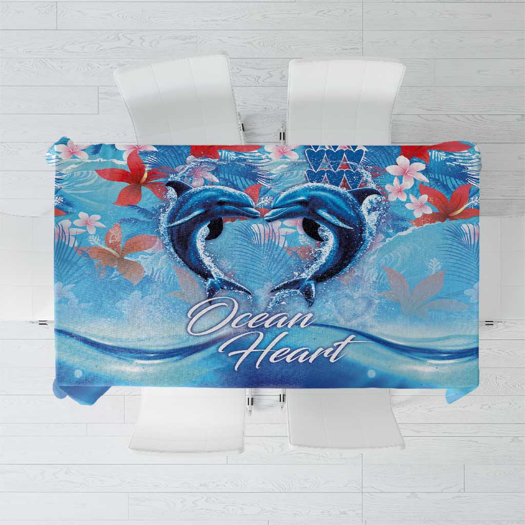 Hawaiian Dolphin Love Couple - Ocean Heart Tablecloth LT03 Blue - Polynesian Pride