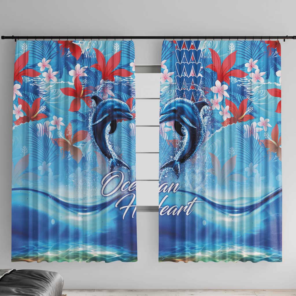 Hawaiian Dolphin Love Couple - Ocean Heart Window Curtain LT03 With Hooks Blue - Polynesian Pride