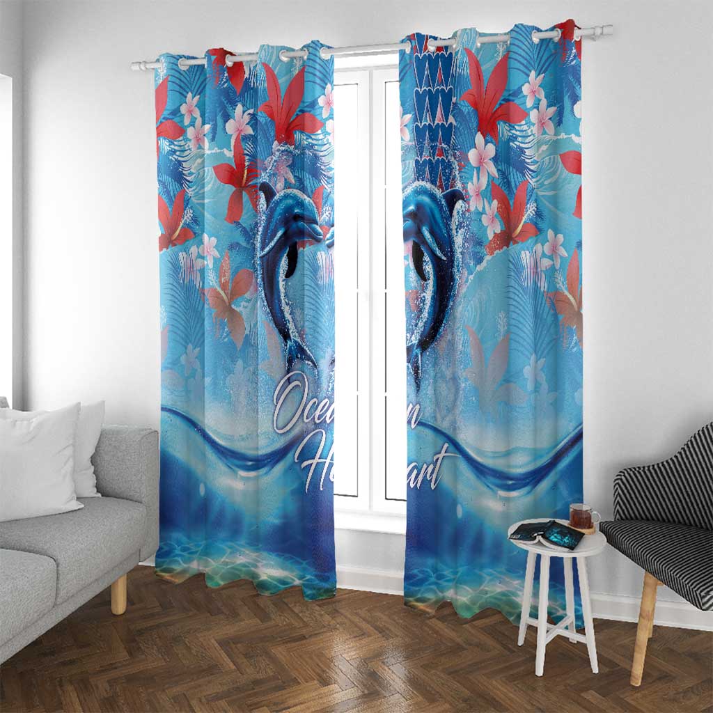 Hawaiian Dolphin Love Couple - Ocean Heart Window Curtain LT03 With Grommets Blue - Polynesian Pride