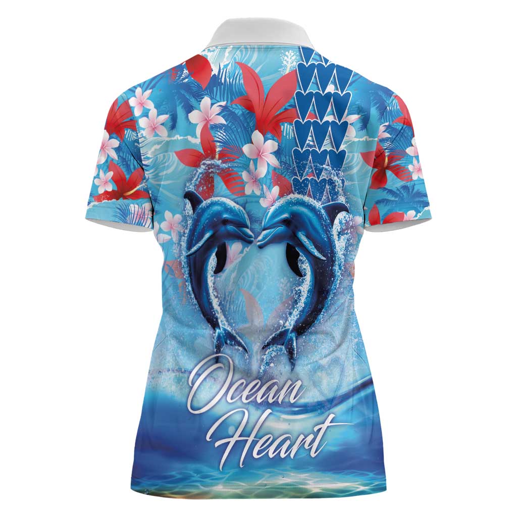 Hawaiian Dolphin Love Couple - Ocean Heart Women Polo Shirt