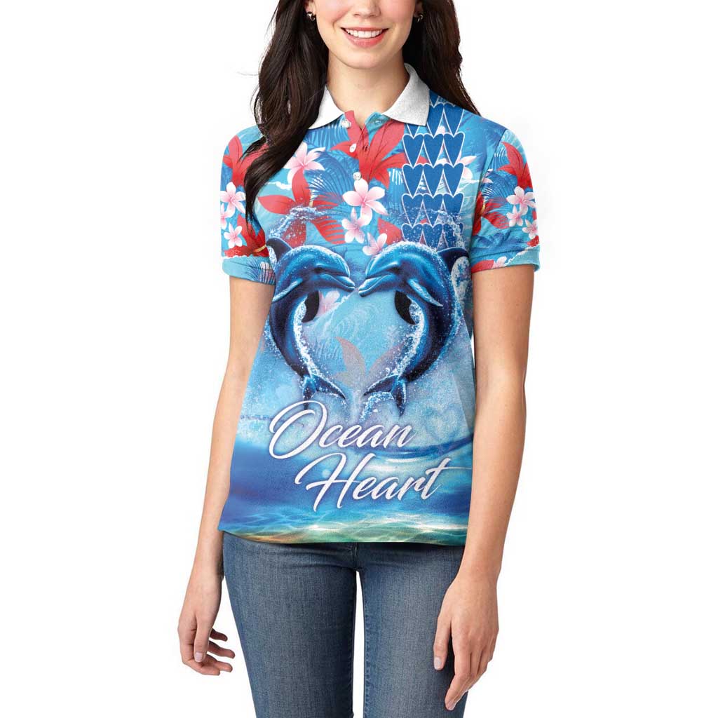 Hawaiian Dolphin Love Couple - Ocean Heart Women Polo Shirt