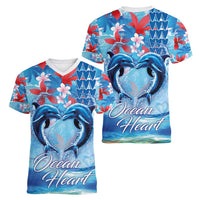 Hawaiian Dolphin Love Couple - Ocean Heart Women V-Neck T-Shirt LT03 - Polynesian Pride