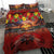 Hawaiian Turtle Love Couple Bedding Set Ocean Serenade - Honu Honi Ihu with Hibiscus and Romantic Sunset Red Color