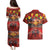 Hawaiian Turtle Love Couple Couples Matching Puletasi and Hawaiian Shirt Ocean Serenade - Honu Honi Ihu with Hibiscus and Romantic Sunset Red Color