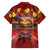 Hawaiian Turtle Love Couple Family Matching Off The Shoulder Long Sleeve Dress and Hawaiian Shirt Ocean Serenade - Honu Honi Ihu with Hibiscus and Romantic Sunset Red Color