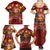 Hawaiian Turtle Love Couple Family Matching Summer Maxi Dress and Hawaiian Shirt Ocean Serenade - Honu Honi Ihu with Hibiscus and Romantic Sunset Red Color