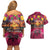 Hawaiian Turtle Love Couple Couples Matching Off Shoulder Short Dress and Hawaiian Shirt Ocean Serenade - Honu Honi Ihu with Hibiscus and Romantic Sunset Pink Color