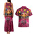 Hawaiian Turtle Love Couple Couples Matching Tank Maxi Dress and Hawaiian Shirt Ocean Serenade - Honu Honi Ihu with Hibiscus and Romantic Sunset Pink Color