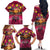 Hawaiian Turtle Love Couple Family Matching Off The Shoulder Long Sleeve Dress and Hawaiian Shirt Ocean Serenade - Honu Honi Ihu with Hibiscus and Romantic Sunset Pink Color