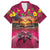 Hawaiian Turtle Love Couple Family Matching Off The Shoulder Long Sleeve Dress and Hawaiian Shirt Ocean Serenade - Honu Honi Ihu with Hibiscus and Romantic Sunset Pink Color