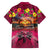 Hawaiian Turtle Love Couple Family Matching Off The Shoulder Long Sleeve Dress and Hawaiian Shirt Ocean Serenade - Honu Honi Ihu with Hibiscus and Romantic Sunset Pink Color