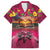 Hawaiian Turtle Love Couple Family Matching Off Shoulder Short Dress and Hawaiian Shirt Ocean Serenade - Honu Honi Ihu with Hibiscus and Romantic Sunset Pink Color