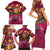 Hawaiian Turtle Love Couple Family Matching Short Sleeve Bodycon Dress and Hawaiian Shirt Ocean Serenade - Honu Honi Ihu with Hibiscus and Romantic Sunset Pink Color