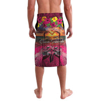 Hawaiian Turtle Love Couple Lavalava Ocean Serenade - Honu Honi Ihu with Hibiscus and Romantic Sunset Pink Color