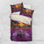 Hawaiian Turtle Love Couple Bedding Set Ocean Serenade - Honu Honi Ihu with Hibiscus and Romantic Sunset Purple Color