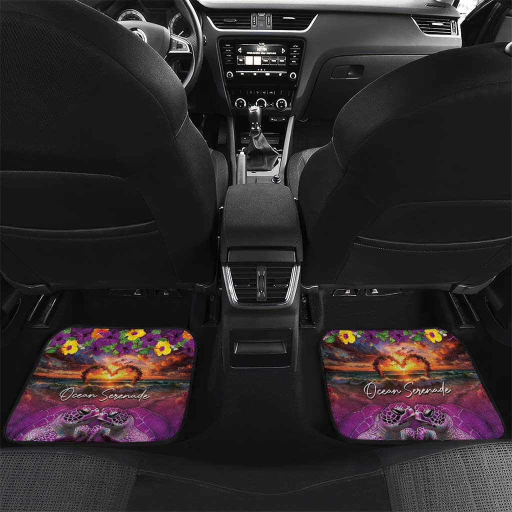 Hawaiian Turtle Love Couple Car Mats Ocean Serenade - Honu Honi Ihu with Hibiscus and Romantic Sunset Purple Color
