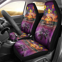 Hawaiian Turtle Love Couple Car Seat Cover Ocean Serenade - Honu Honi Ihu with Hibiscus and Romantic Sunset Purple Color