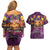 Hawaiian Turtle Love Couple Couples Matching Off Shoulder Short Dress and Hawaiian Shirt Ocean Serenade - Honu Honi Ihu with Hibiscus and Romantic Sunset Purple Color