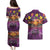 Hawaiian Turtle Love Couple Couples Matching Puletasi and Hawaiian Shirt Ocean Serenade - Honu Honi Ihu with Hibiscus and Romantic Sunset Purple Color