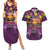 Hawaiian Turtle Love Couple Couples Matching Summer Maxi Dress and Hawaiian Shirt Ocean Serenade - Honu Honi Ihu with Hibiscus and Romantic Sunset Purple Color