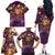 Hawaiian Turtle Love Couple Family Matching Off The Shoulder Long Sleeve Dress and Hawaiian Shirt Ocean Serenade - Honu Honi Ihu with Hibiscus and Romantic Sunset Purple Color