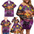 Hawaiian Turtle Love Couple Family Matching Off Shoulder Short Dress and Hawaiian Shirt Ocean Serenade - Honu Honi Ihu with Hibiscus and Romantic Sunset Purple Color