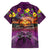 Hawaiian Turtle Love Couple Family Matching Off Shoulder Short Dress and Hawaiian Shirt Ocean Serenade - Honu Honi Ihu with Hibiscus and Romantic Sunset Purple Color