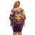 Hawaiian Turtle Love Couple Family Matching Off Shoulder Short Dress and Hawaiian Shirt Ocean Serenade - Honu Honi Ihu with Hibiscus and Romantic Sunset Purple Color