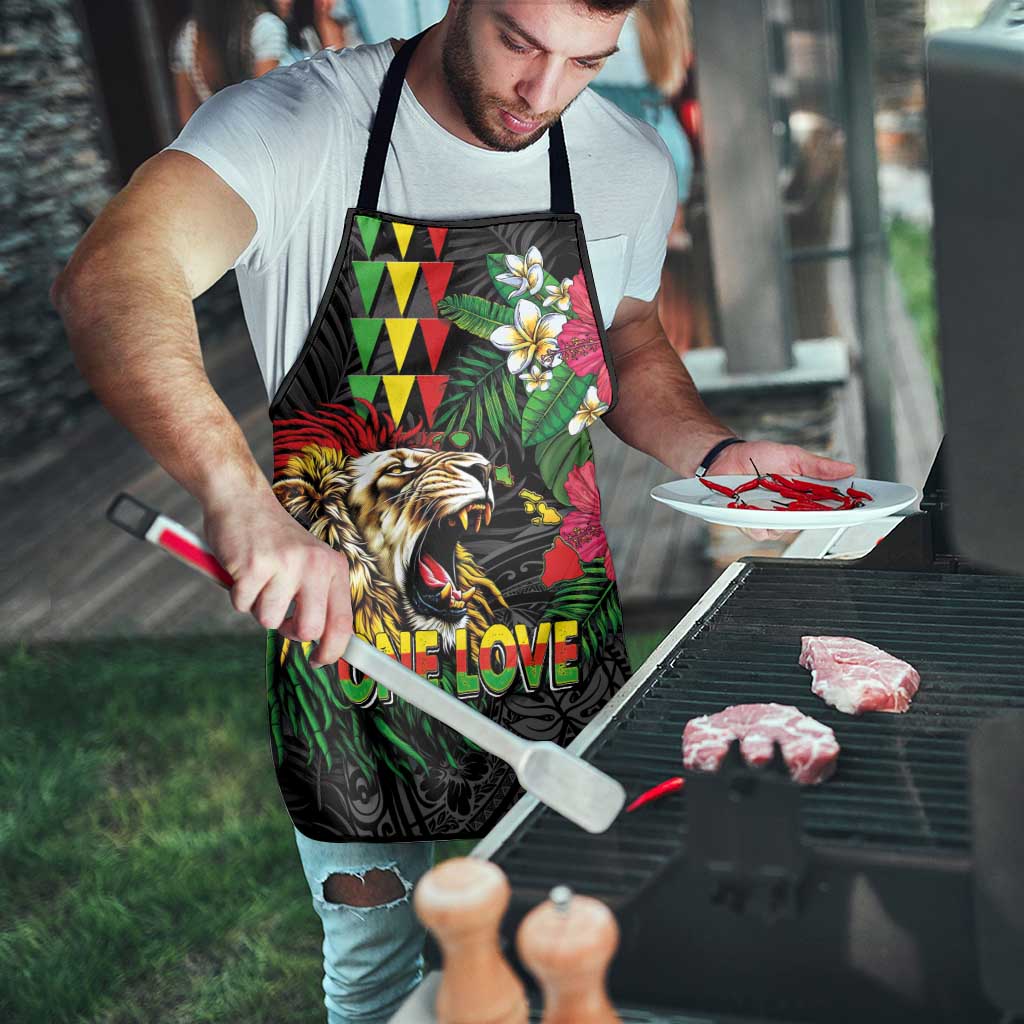 Hawaiian One Love Apron Reggae Lion Tropical Plants and Kakau with Tribal Pattern LT03 - Polynesian Pride