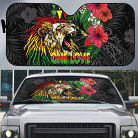 Hawaiian One Love Auto Sun Shade Reggae Lion Tropical Plants and Kakau with Tribal Pattern