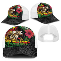 Hawaiian One Love Baseball Net Cap Reggae Lion Tropical Plants and Kakau with Tribal Pattern