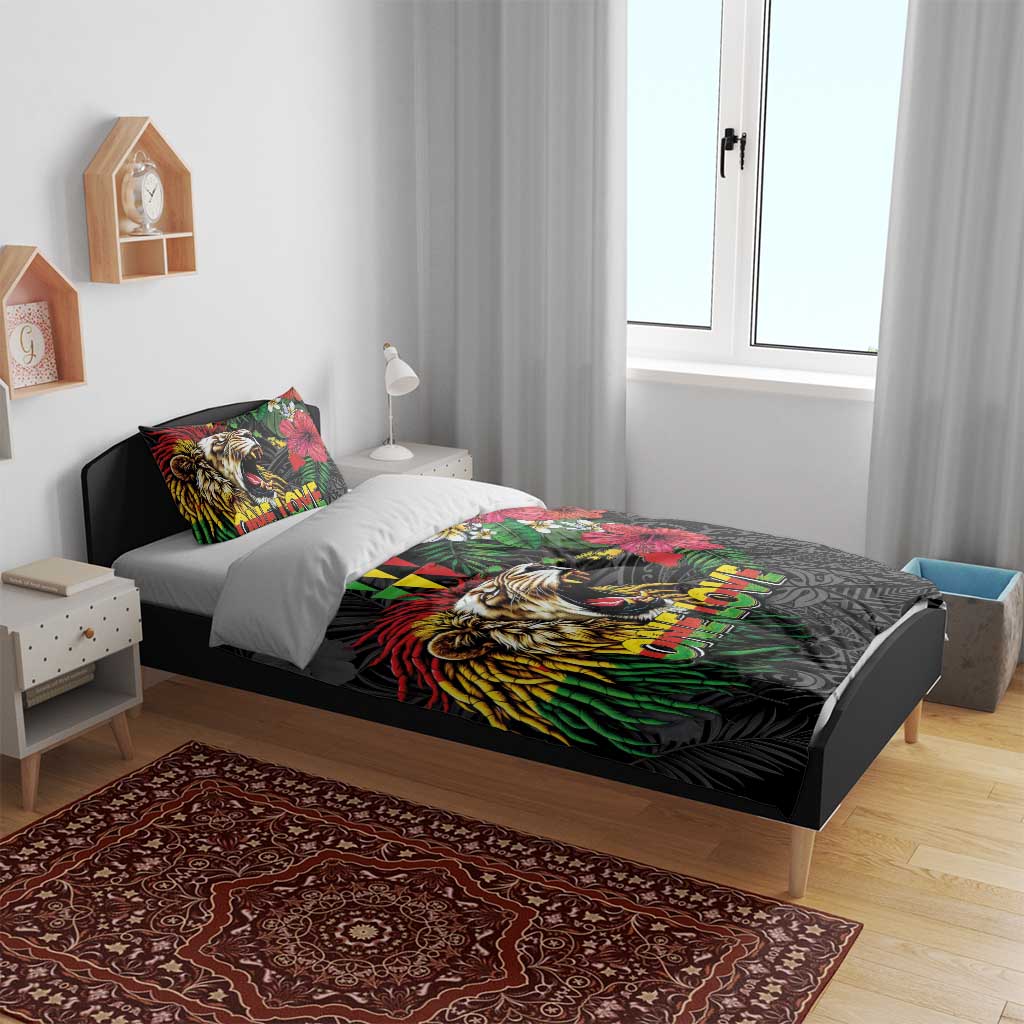 Hawaiian One Love Bedding Set Reggae Lion Tropical Plants and Kakau with Tribal Pattern LT03 - Polynesian Pride