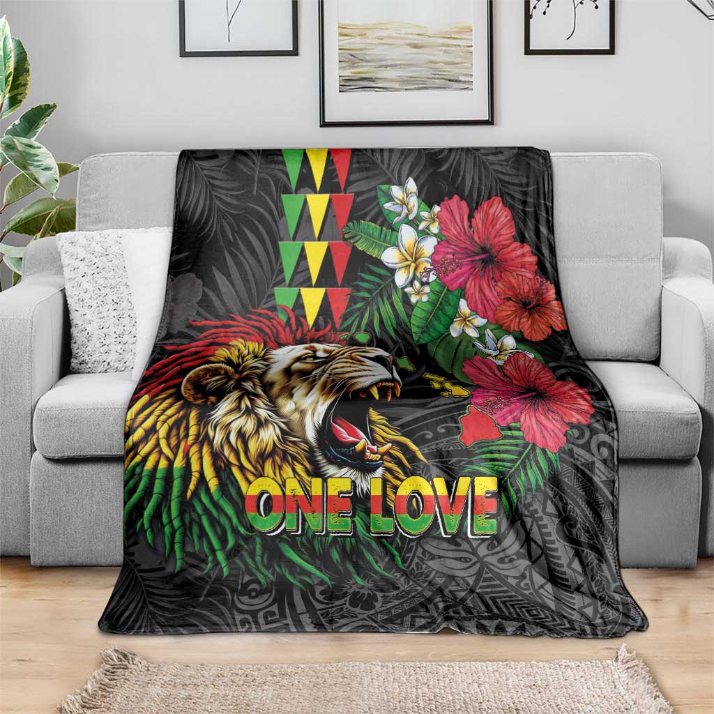 Hawaiian One Love Blanket Reggae Lion Tropical Plants and Kakau with Tribal Pattern LT03 - Polynesian Pride