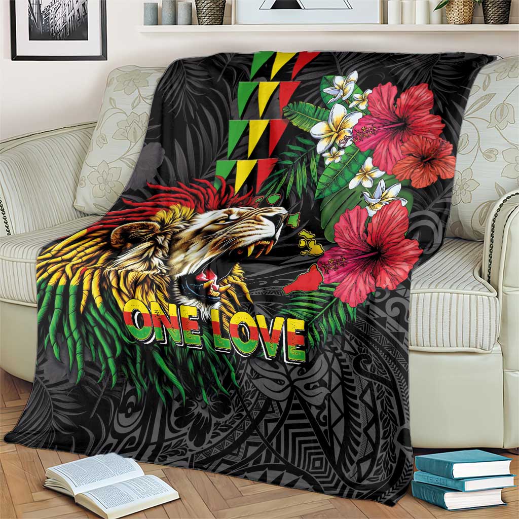 Hawaiian One Love Blanket Reggae Lion Tropical Plants and Kakau with Tribal Pattern LT03 - Polynesian Pride