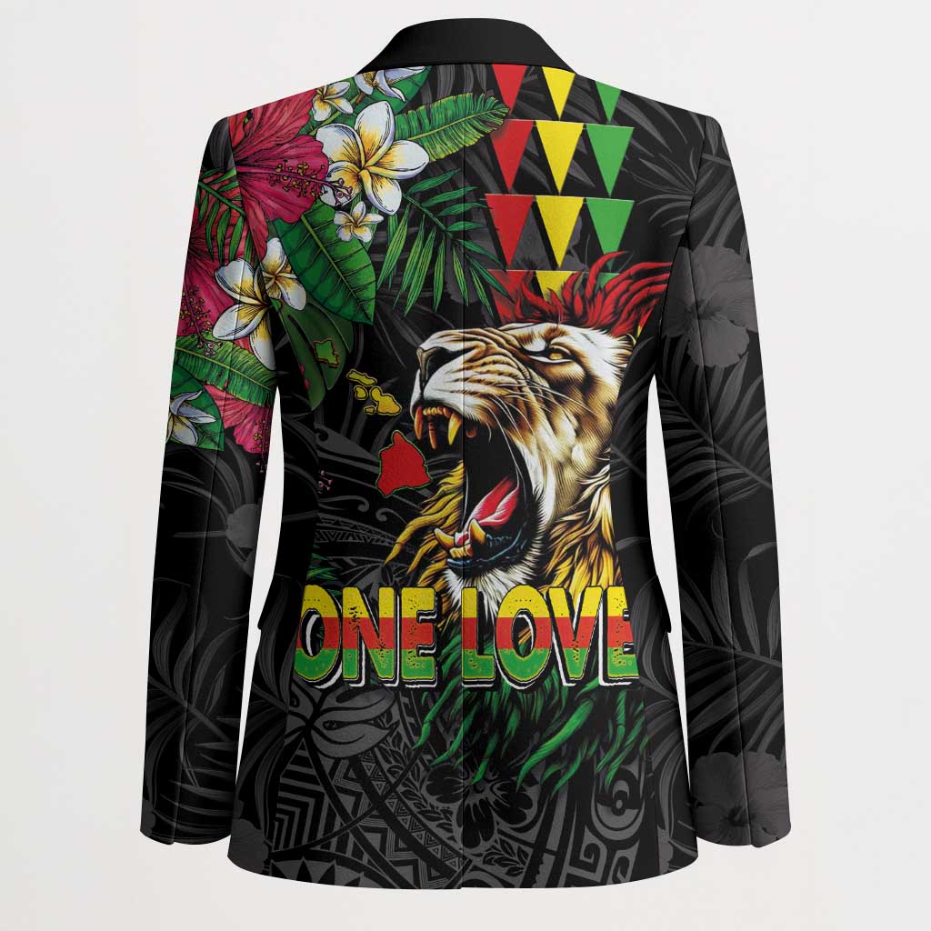 Hawaiian One Love Blazer Reggae Lion Tropical Plants and Kakau with Tribal Pattern LT03 - Polynesian Pride