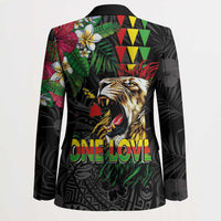 Hawaiian One Love Blazer Reggae Lion Tropical Plants and Kakau with Tribal Pattern LT03 - Polynesian Pride