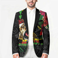 Hawaiian One Love Blazer Reggae Lion Tropical Plants and Kakau with Tribal Pattern LT03 - Polynesian Pride