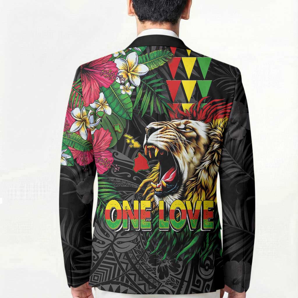 Hawaiian One Love Blazer Reggae Lion Tropical Plants and Kakau with Tribal Pattern LT03 - Polynesian Pride