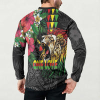 Hawaiian One Love Button Sweatshirt Reggae Lion Tropical Plants and Kakau with Tribal Pattern LT03 - Polynesian Pride