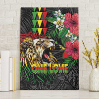 Hawaiian One Love Canvas Wall Art Reggae Lion Tropical Plants and Kakau with Tribal Pattern LT03 Without Frame Black - Polynesian Pride